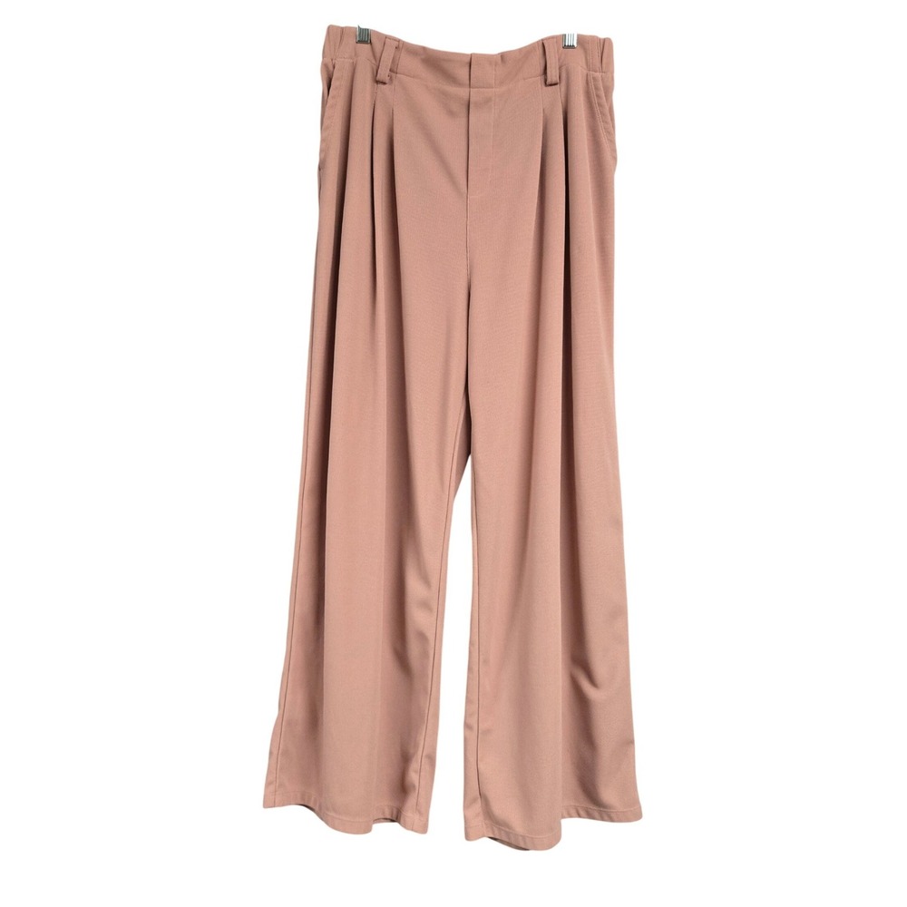 Halara Pleated Wide Leg Trousers High Waisted Waffle Knit Pants Pink XL Regular